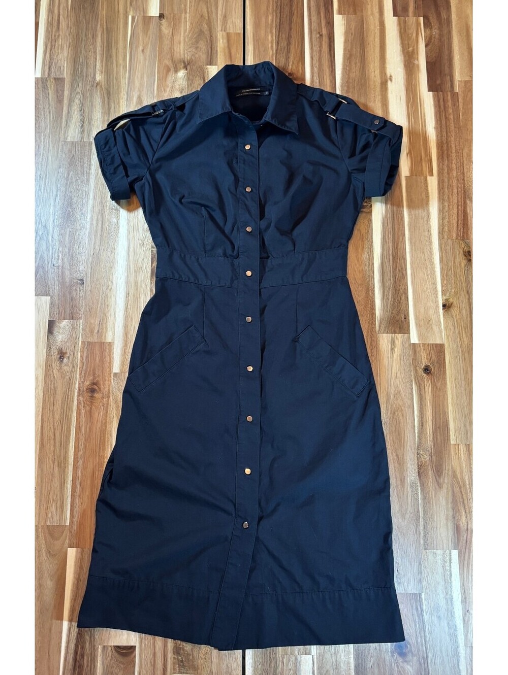 Club Monaco Women’s Size 0 Black Utility Shirt Dress Button Front Midi (2187)